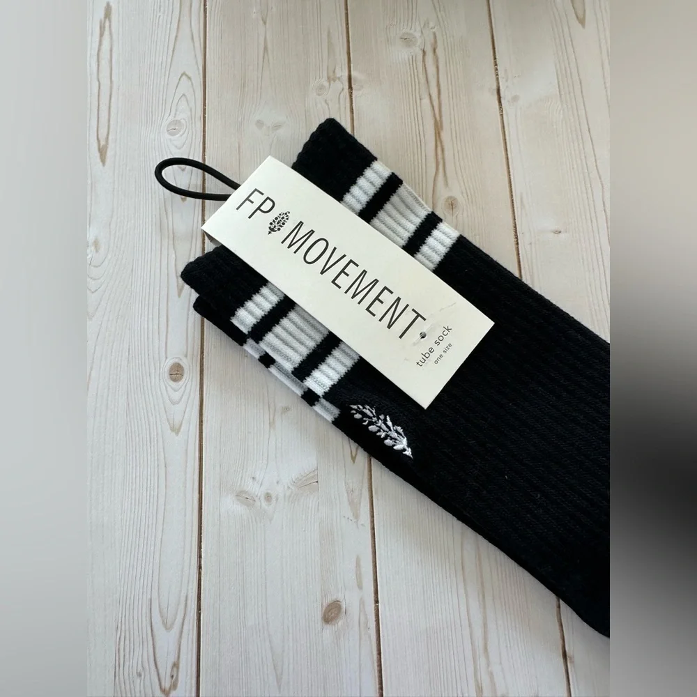 FP Movement by Free People Women’s Crew Tube Socks in Black and White OS NWT